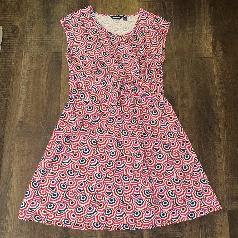Lands End Women's 1X 16W-18W Cap Sleeve Twist Knot Stretchy Red Pink Blue Dress